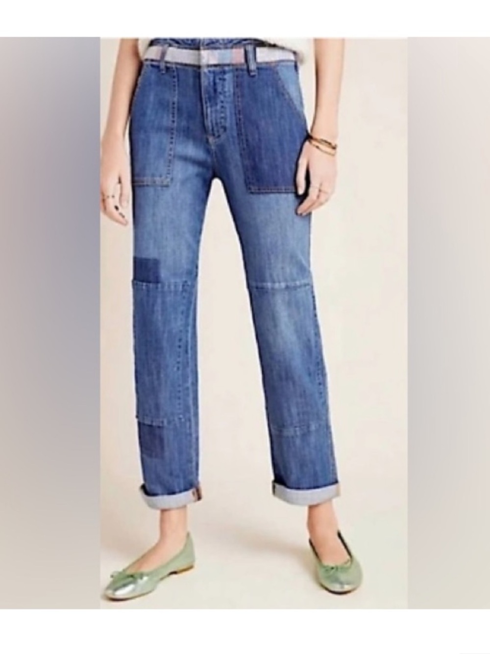 Anthropologie Pilcro Letterpress Blue Patchwork Boyfriend Jeans - Picture 4 of 15